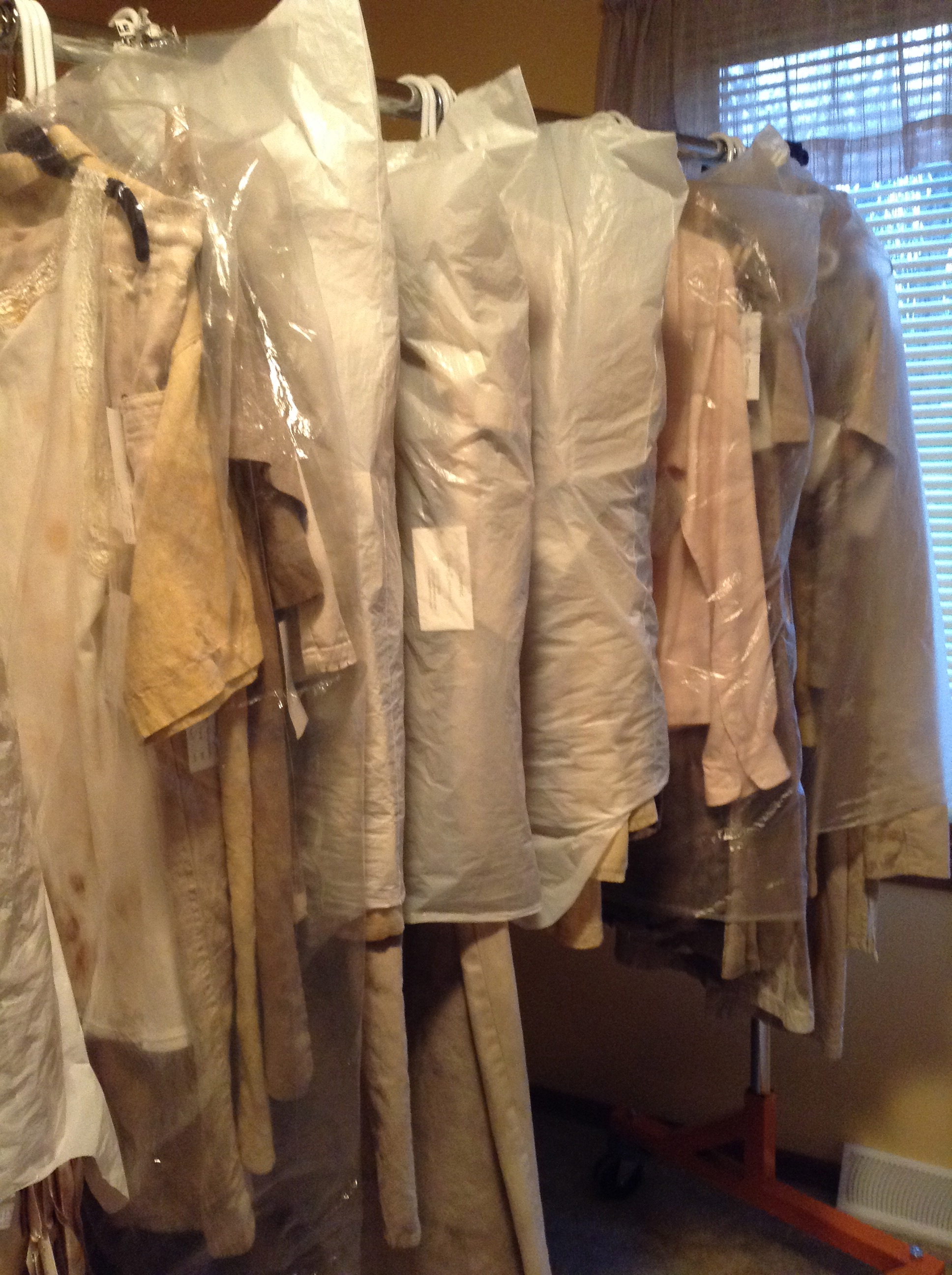 Rack of naturally dyed clothing ready for Wildfloer Show.